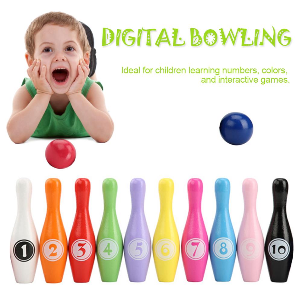 Wooden Color Digital Bowling Children Educational Toy Indoor Outdoor Sports Bowling Game Bowling Kid Gift