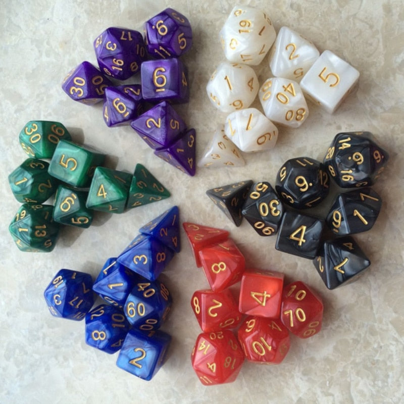 7pcs/set Polyhedron D&D Dice with Marbled Effect D4 D6 D8 D10 D10% D12 D20 Clear Playing Dice