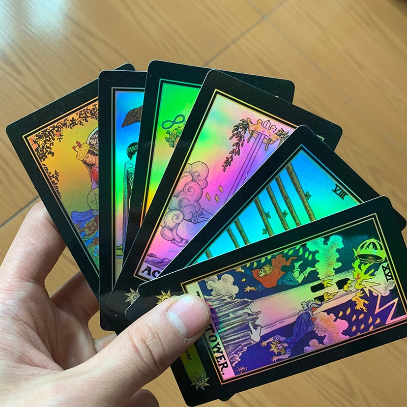 Holographic Tarot Cards Board Game 78 PCS Shine Cards  for Astrologer English rules