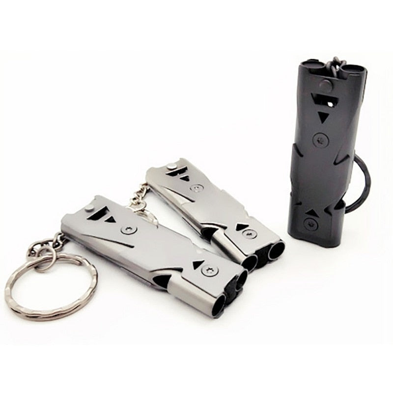150 DB Stainless Steel High-frequency Emergency Survival Whistle Keychain SOS Double Tube EDC Whistle