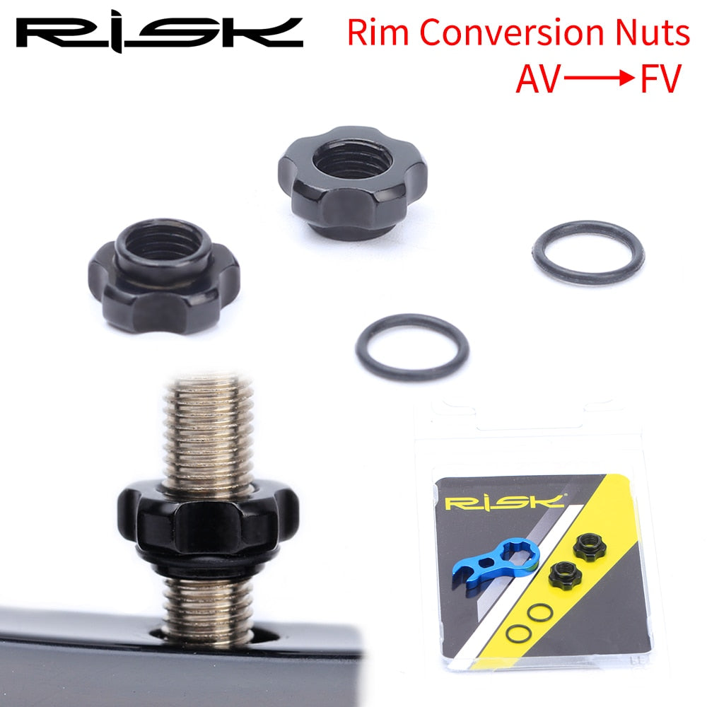 One Set RISK Mountain Bike Schrader / Presta Valve Bicycle Wheel Converter Nut Rim  with Installation Wrench