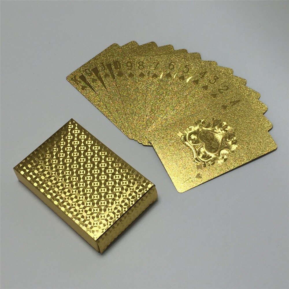 Durable Waterproof Gold Foil Plated Playing Cards Set 54pcs Deck Poker