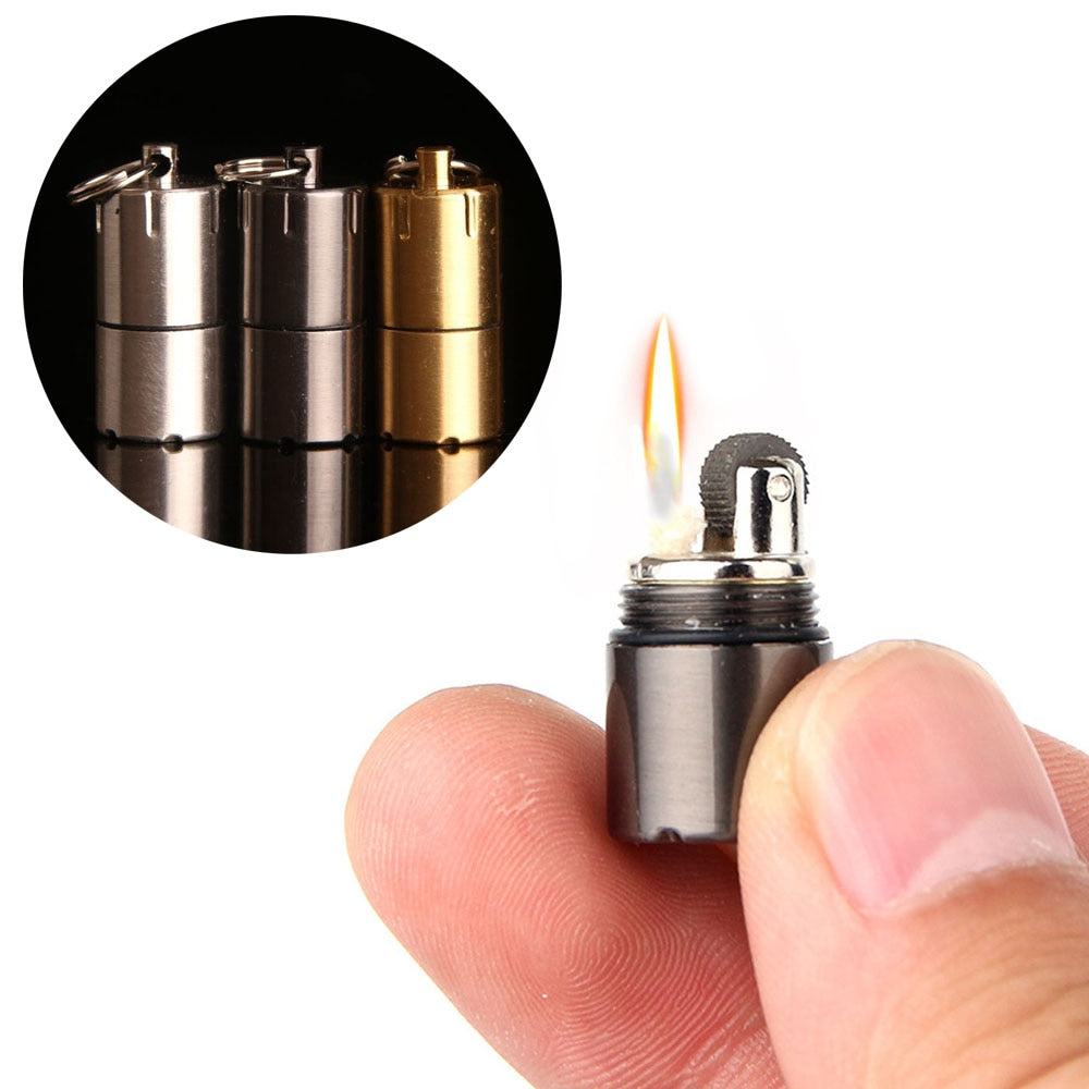 Outdoor Emergency Survival Camping Lighter Portable Stainless Steel Waterproof  Match Keychain