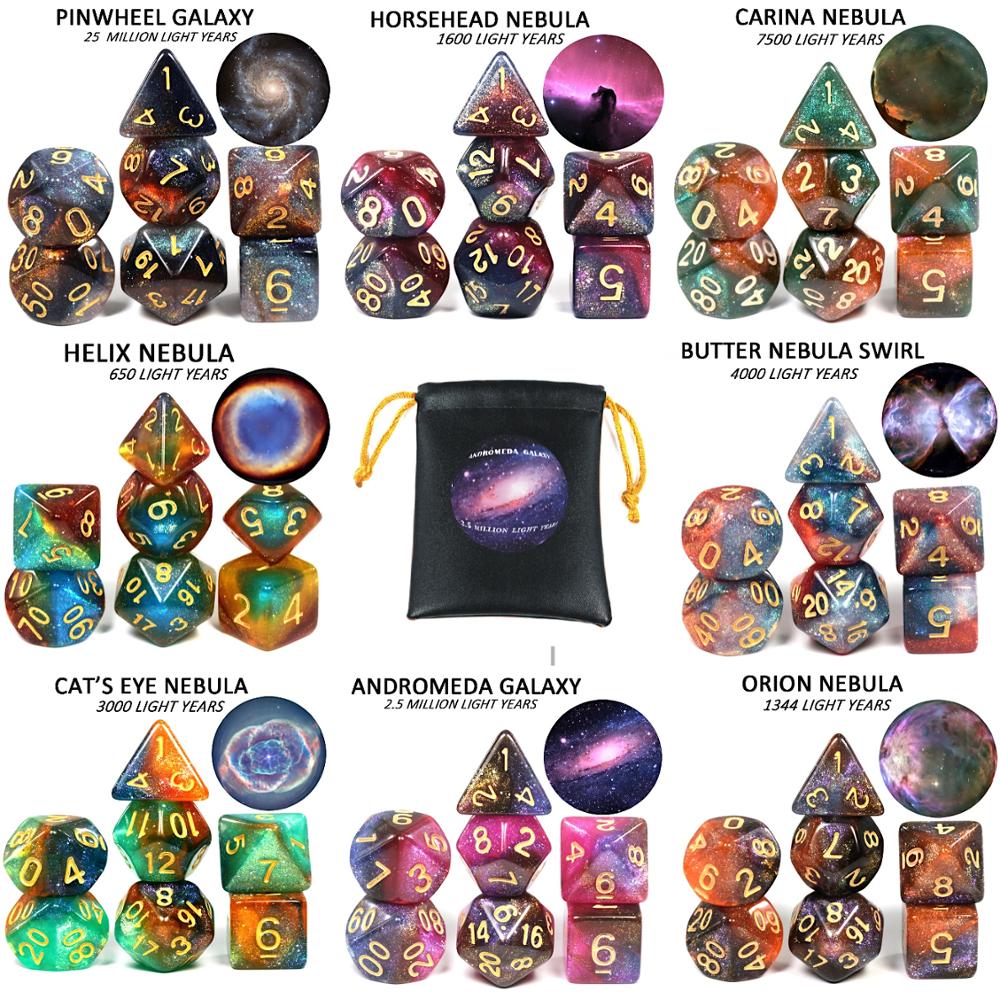 High quality Cosmic Galaxy Concept Dice 7 Pieces Role Playing Game Table  Accessories  8 Themes