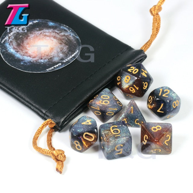 High quality Cosmic Galaxy Concept Dice 7 Pieces Role Playing Game Table  Accessories  8 Themes
