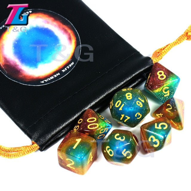 High quality Cosmic Galaxy Concept Dice 7 Pieces Role Playing Game Table  Accessories  8 Themes