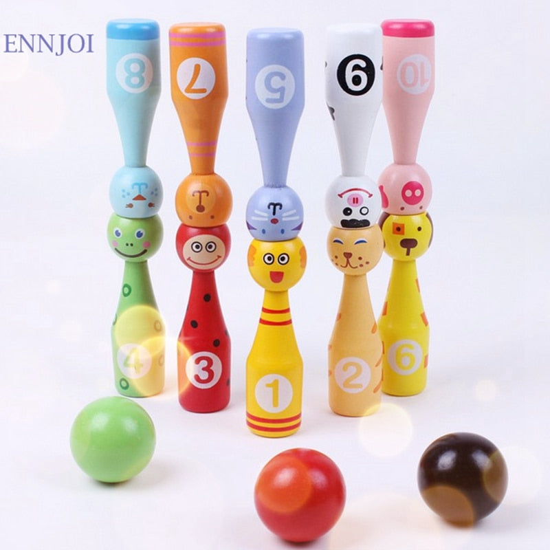 Cute Wooden Bowling Balls Game 10 Bowling Bottles and 3 Bowling Balls Wooden Toys