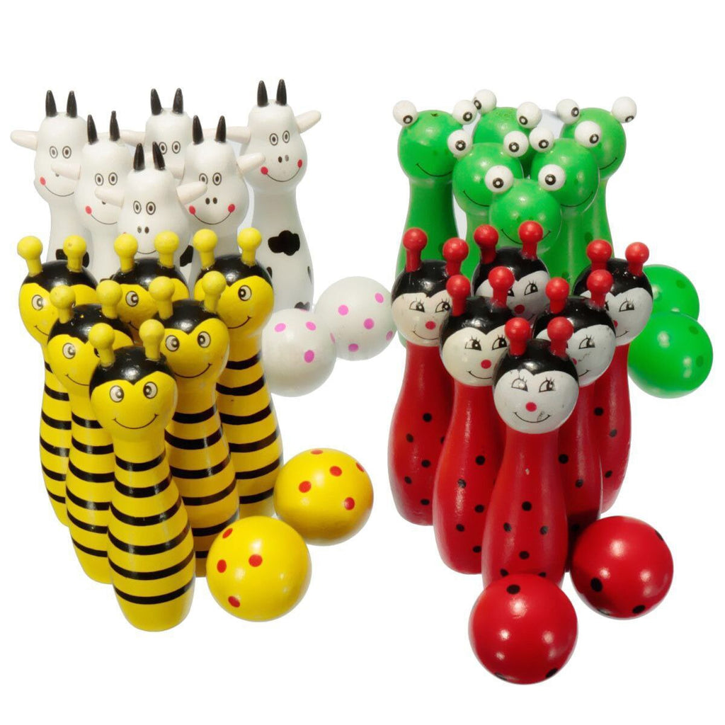 Wooden Bowling Ball Skittle Animal Shape Game For Kids