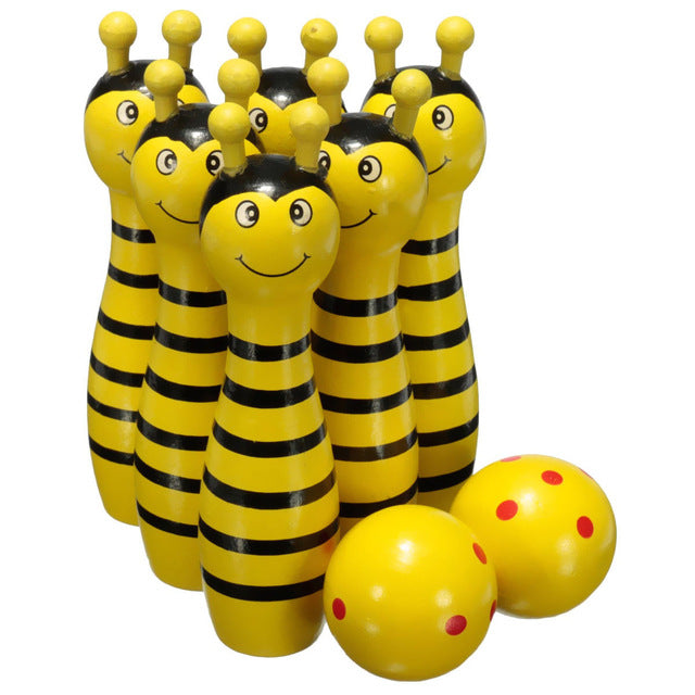 Wooden Bowling Ball Skittle Animal Shape Game For Kids