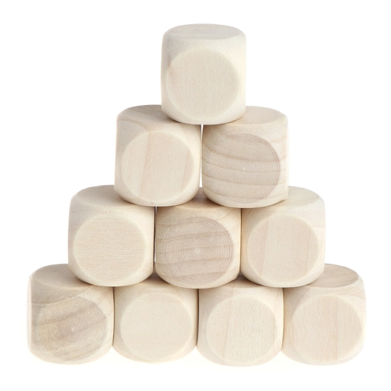 10Pcs/Set 6 Sided Blank Wood Dice Party Family DIY