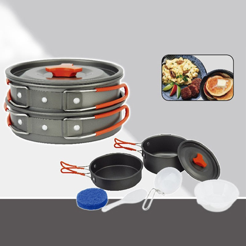 Outdoor Camping Hiking Non-stick 2x Pot Cooking Set Bowls / Jacketed Kettle Cookware/ Utensils Tool