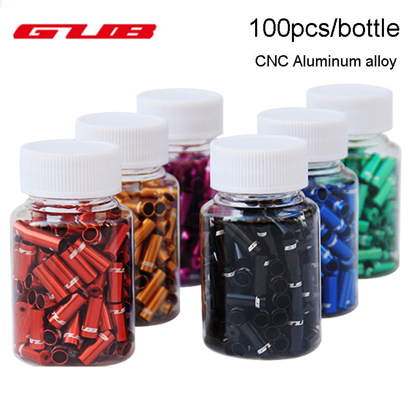 GUB 100pcs 4mm / 5mm Bike Derailluer Shift Brake Cable Housing Cap Line Outer Crimp Tips Ring