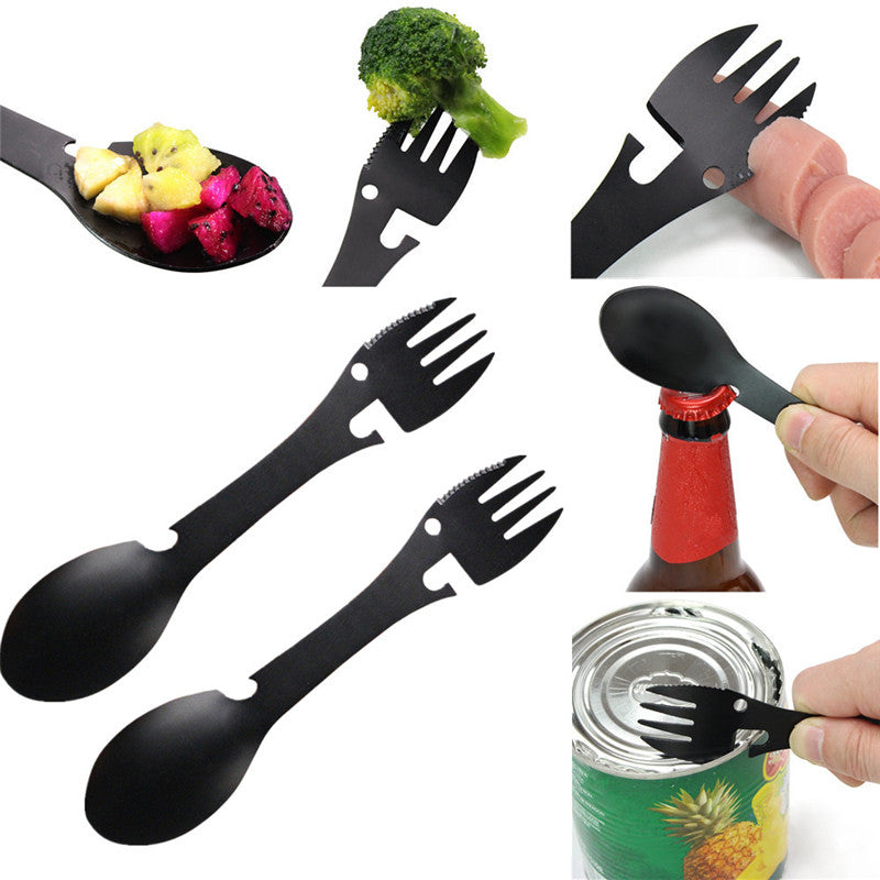 2Pcs Multifunctional Camping Cookware Spoon Fork Bottle Opener  Safety & Survival Z0717