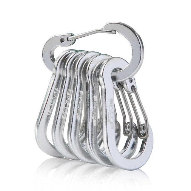 Booms Fishing CC1 6Pcs Aluminum Alloy Carabiner Keychain Outdoor Camping Climbing Buckle Hook