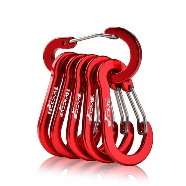 Booms Fishing CC1 6Pcs Aluminum Alloy Carabiner Keychain Outdoor Camping Climbing Buckle Hook