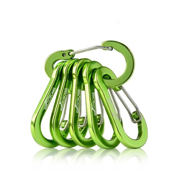 Booms Fishing CC1 6Pcs Aluminum Alloy Carabiner Keychain Outdoor Camping Climbing Buckle Hook