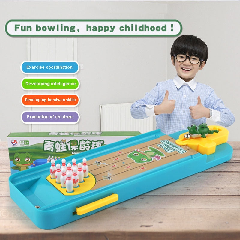 Mini Cartoon Children Toy Frog Bowling Table Set Shooting Puzzle
