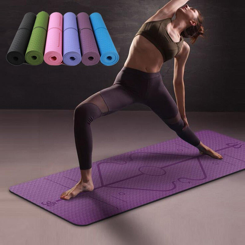 1830*610*6mm TPE Yoga Mat with Position Line Non Slip Carpet Mat For Beginner