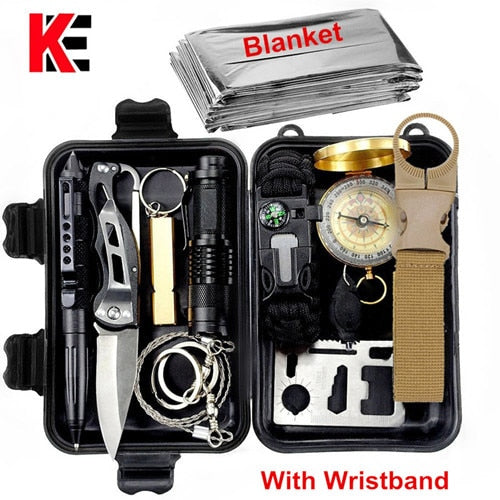 Survival kit set military outdoor travel mini camping tools aid kit emergency multifunct